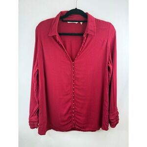 Soft Surroundings Button Down Top Blouse Long‎ Sleeve Red Petite Small PL